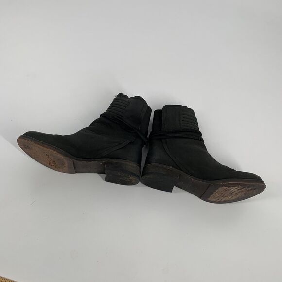Free People Cambridge Wrap Leather Ankle Boots 37 6.5 Womens Black Low Booties - Picture 5 of 9